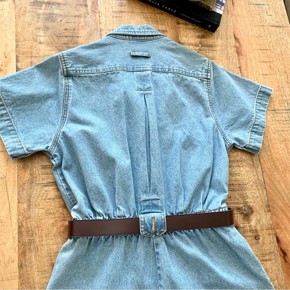 Bill Blass Vintage 90’Blue Denim Stretch Waist Pleated Romper Jumper Sz Medium - Picture 4 of 15
